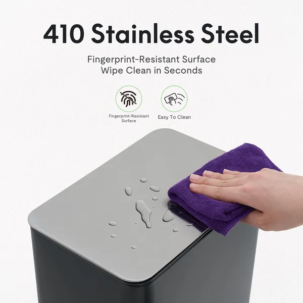 10L/2.6 Gallon Rectangular Step Trash Can, Stainless Steel Garbage Can with Foot Pedal, Removable Inner Bucket with Grip Groove and Side Handle for Kitchen Bathroom Office, Black - Image 15