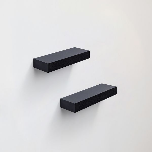 2-Piece Floating Wall Shelves, 14.96 Wood Wall Mounted Shelf Set for Bedroom, Bathroom, Living Room, Kitchen, Hanging Storage Shelves for Books, Plants & Decor with Invisible Brackets, Black - Image 3