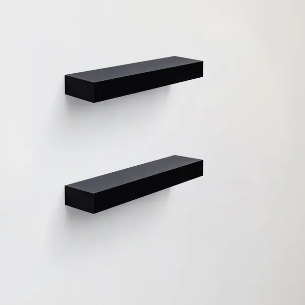 2-Piece Floating Wall Shelves w/LED Light, 15.75 Wood Wall Mounted Shelves for Bedroom, Bathroom, Living Room, Kitchen, Storage Shelf for Books, Plants & Decor, Invisible Brackets, Black - Image 3