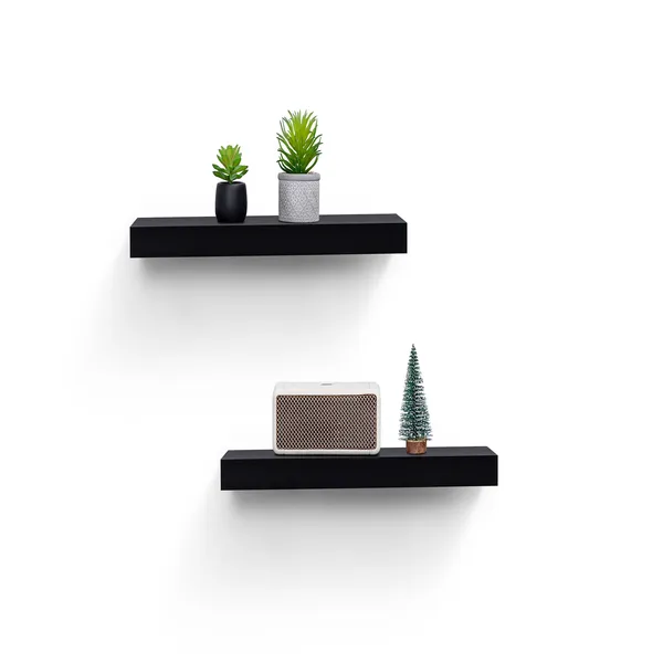2-Piece Floating Wall Shelves w/LED Light, 15.75 Wood Wall Mounted Shelves for Bedroom, Bathroom, Living Room, Kitchen, Storage Shelf for Books, Plants & Decor, Invisible Brackets, Black - Image 4