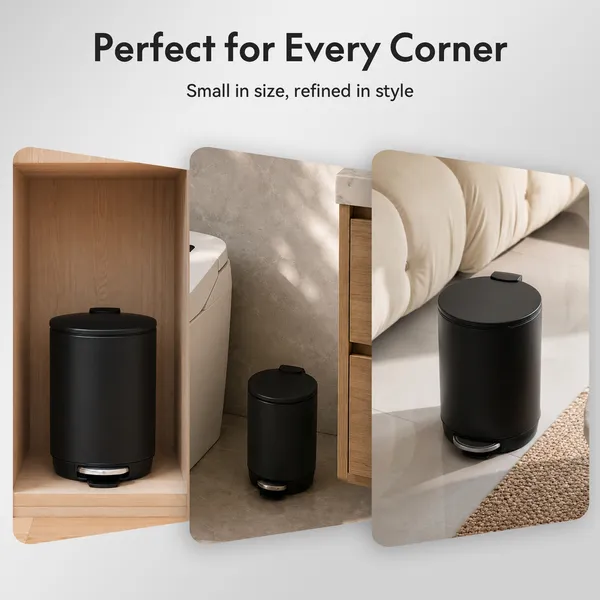 3L/0.8 Gallon Round Step Trash Can, Small Stainless Steel Bathroom Garbage Can with Foot Pedal and Removable Inner Bucket for Bathroom, Bedroom, Office, Black - Image 13