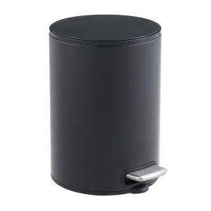 5L/1.32 Gallon Round Step Trash Can, Small Stainless Steel Bathroom Garbage Can with Foot Pedal and Removable Inner Bucket for Bathroom, Bedroom, Office, Black