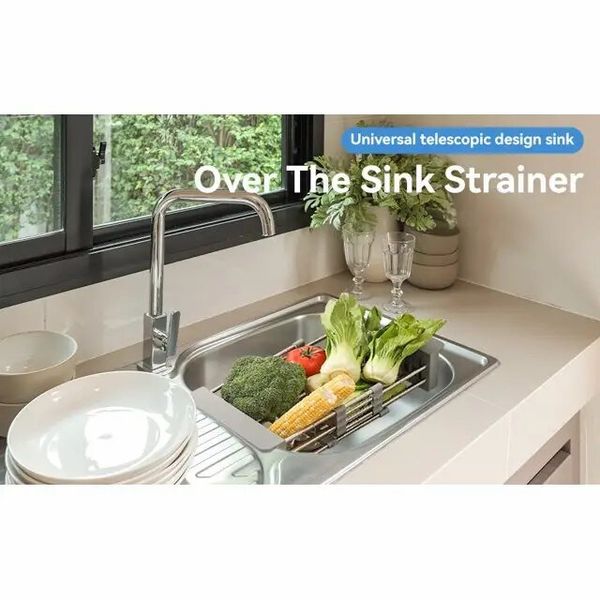 Adjustable Immersion Sink Dish Drying Rack with Stainless Steel Drain Basket - Portable and Retractable Space-Saving Fruit and Vegetable Solution - Image 13