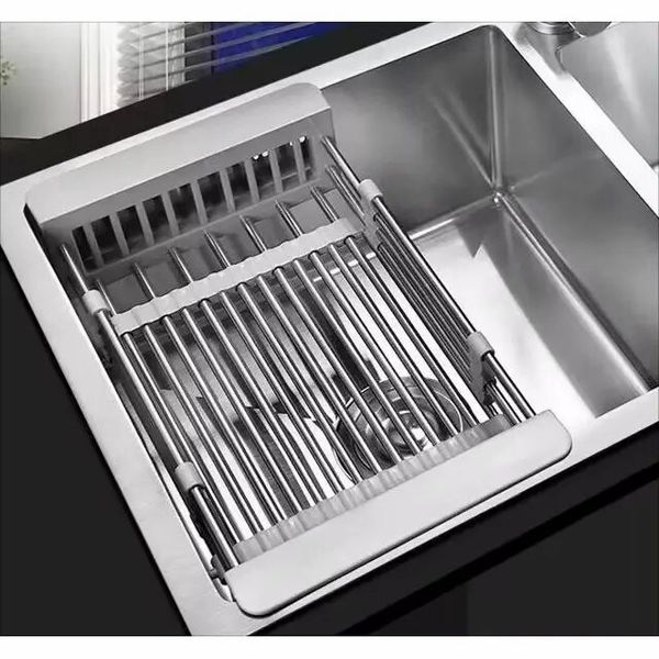 Adjustable Immersion Sink Dish Drying Rack with Stainless Steel Drain Basket - Portable and Retractable Space-Saving Fruit and Vegetable Solution - Image 4