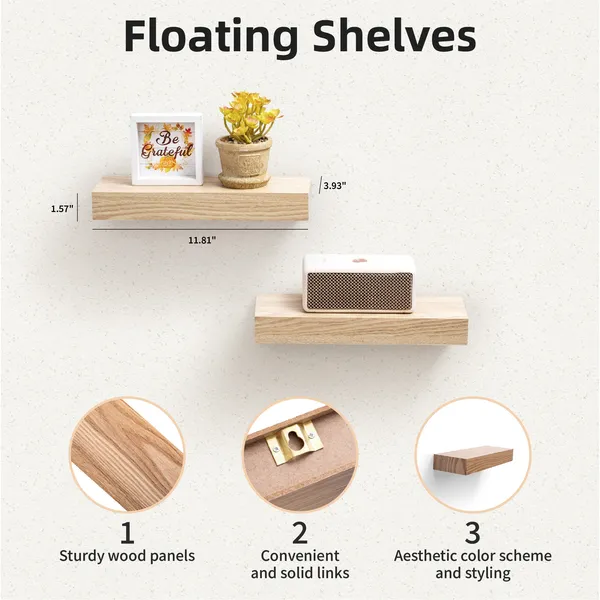 Floating Shelves 11.8 Wall Mounted Wood Shelves for Bathroom, Bedroom, Living Room, Kitchen, Hanging Shelf for Books/Storage/Decor with Invisible Brackets, Maple - Image 10