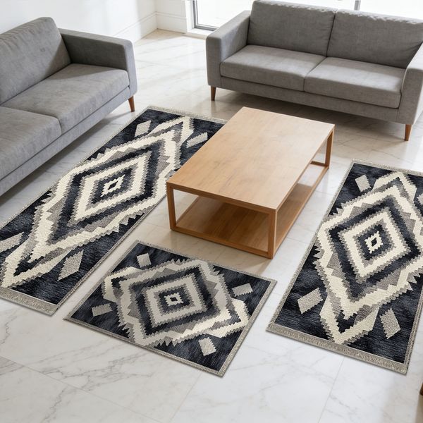 Three-piece kitchen rug set, non-slip and washable, abstract pattern kitchen hallway rug, soft and comfortable, suitable for sinks, floors, entrances, hallways and bathrooms. - Image 11