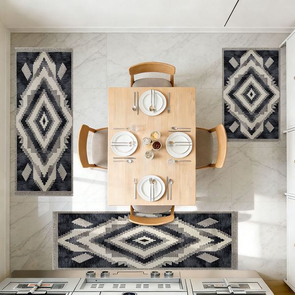 Three-piece kitchen rug set, non-slip and washable, abstract pattern kitchen hallway rug, soft and comfortable, suitable for sinks, floors, entrances, hallways and bathrooms. - Image 12