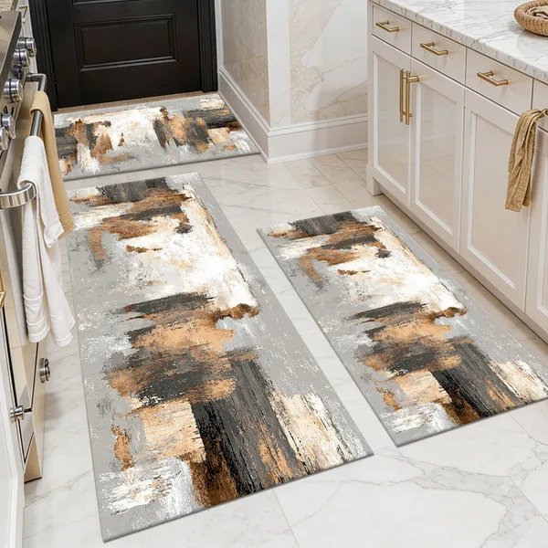 Three-piece kitchen rug set, non-slip and washable, abstract pattern kitchen hallway rug, soft and comfortable, suitable for sinks, floors, entrances, hallways and bathrooms. - Image 38