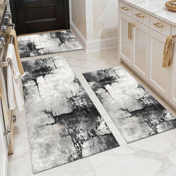 Three-piece kitchen rug set, non-slip and washable, abstract pattern kitchen hallway rug, soft and comfortable, suitable for sinks, floors, entrances, hallways and bathrooms. - Image 13