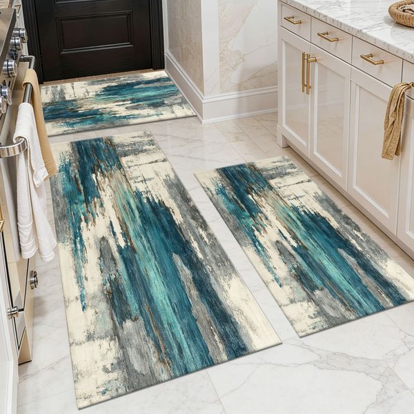 Three-piece kitchen rug set, non-slip and washable, abstract pattern kitchen hallway rug, soft and comfortable, suitable for sinks, floors, entrances, hallways and bathrooms. - Image 26