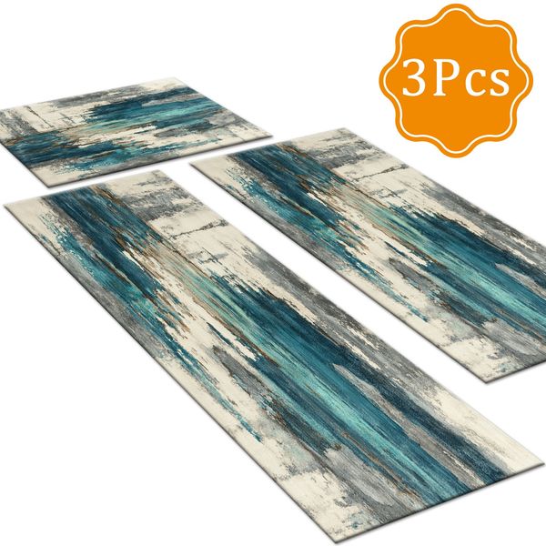 Three-piece kitchen rug set, non-slip and washable, abstract pattern kitchen hallway rug, soft and comfortable, suitable for sinks, floors, entrances, hallways and bathrooms. - Image 27