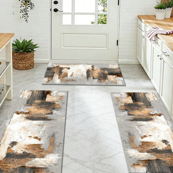 Three-piece kitchen rug set, non-slip and washable, abstract pattern kitchen hallway rug, soft and comfortable, suitable for sinks, floors, entrances, hallways and bathrooms. - Image 46