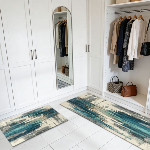 Three-piece kitchen rug set, non-slip and washable, abstract pattern kitchen hallway rug, soft and comfortable, suitable for sinks, floors, entrances, hallways and bathrooms. - Image 33
