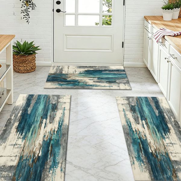 Three-piece kitchen rug set, non-slip and washable, abstract pattern kitchen hallway rug, soft and comfortable, suitable for sinks, floors, entrances, hallways and bathrooms. - Image 34