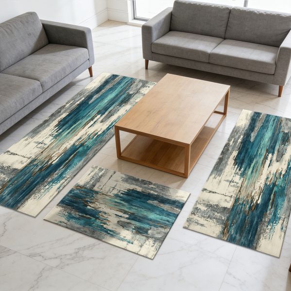 Three-piece kitchen rug set, non-slip and washable, abstract pattern kitchen hallway rug, soft and comfortable, suitable for sinks, floors, entrances, hallways and bathrooms. - Image 35