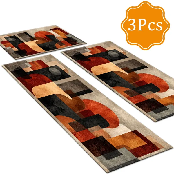 Three-piece kitchen rug set, non-slip and washable, abstract pattern kitchen hallway rug, soft and comfortable, suitable for sinks, floors, entrances, hallways and bathrooms. - Image 51