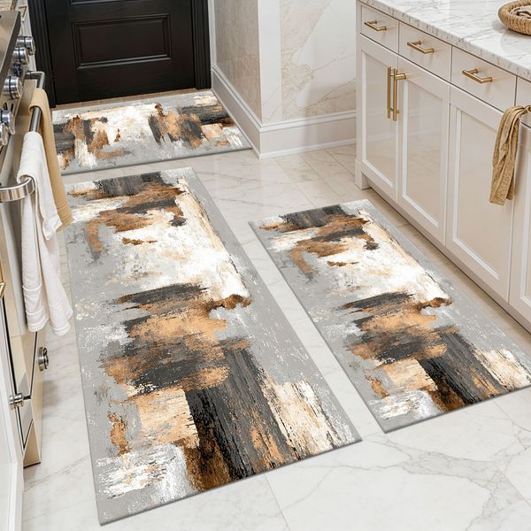 Three-piece kitchen rug set, non-slip and washable, abstract pattern kitchen hallway rug, soft and comfortable, suitable for sinks, floors, entrances, hallways and bathrooms. - Image 37