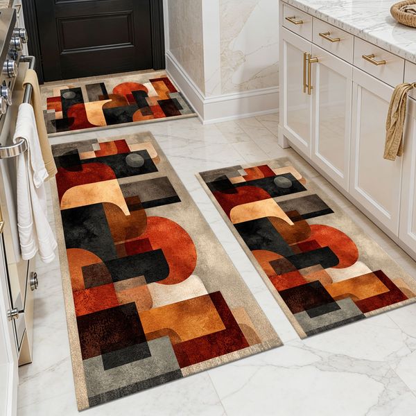 Three-piece kitchen rug set, non-slip and washable, abstract pattern kitchen hallway rug, soft and comfortable, suitable for sinks, floors, entrances, hallways and bathrooms. - Image 49
