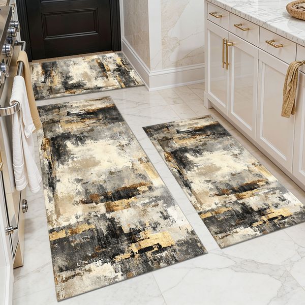 Three-piece kitchen rug set, non-slip and washable, abstract pattern kitchen hallway rug, soft and comfortable, suitable for sinks, floors, entrances, hallways and bathrooms. - Image 61