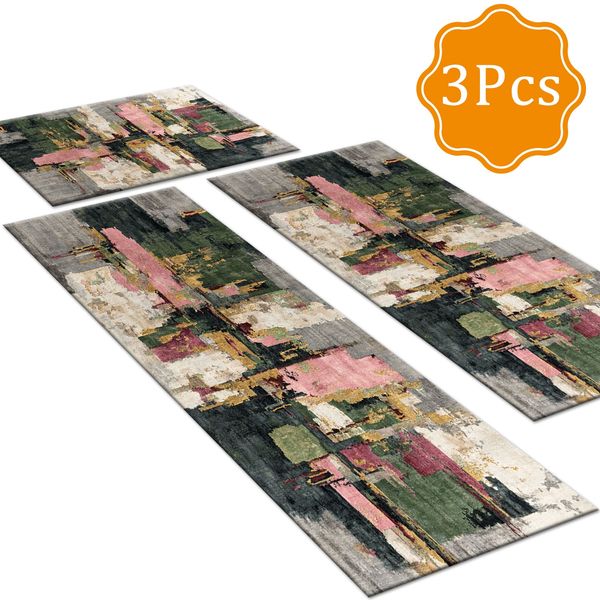 Three-piece kitchen rug set, non-slip and washable, abstract pattern kitchen hallway rug, soft and comfortable, suitable for sinks, floors, entrances, hallways and bathrooms. - Image 75