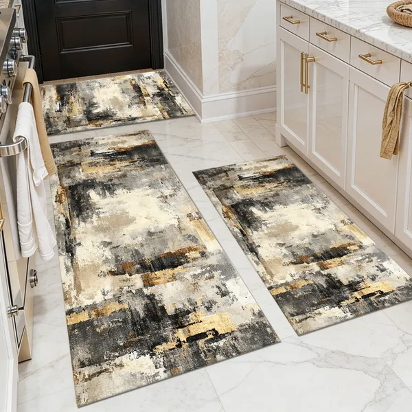 Three-piece kitchen rug set, non-slip and washable, abstract pattern kitchen hallway rug, soft and comfortable, suitable for sinks, floors, entrances, hallways and bathrooms. - Image 62