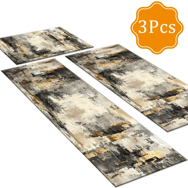 Three-piece kitchen rug set, non-slip and washable, abstract pattern kitchen hallway rug, soft and comfortable, suitable for sinks, floors, entrances, hallways and bathrooms. - Image 63