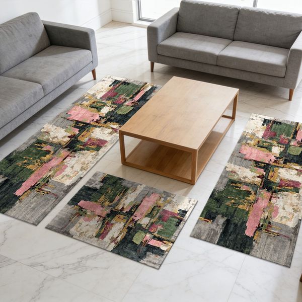 Three-piece kitchen rug set, non-slip and washable, abstract pattern kitchen hallway rug, soft and comfortable, suitable for sinks, floors, entrances, hallways and bathrooms. - Image 84