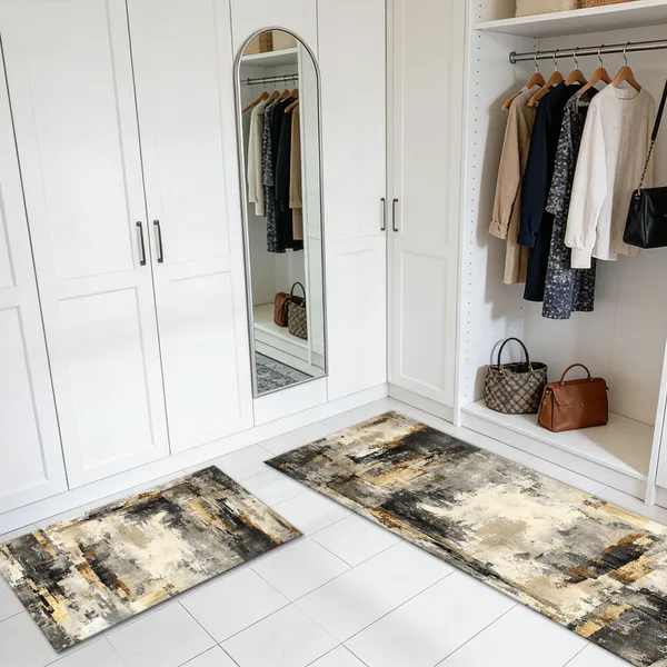 Three-piece kitchen rug set, non-slip and washable, abstract pattern kitchen hallway rug, soft and comfortable, suitable for sinks, floors, entrances, hallways and bathrooms. - Image 69