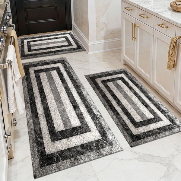 Three-piece kitchen rug set, non-slip and washable, abstract pattern kitchen hallway rug, soft and comfortable, suitable for sinks, floors, entrances, hallways and bathrooms. - Image 98