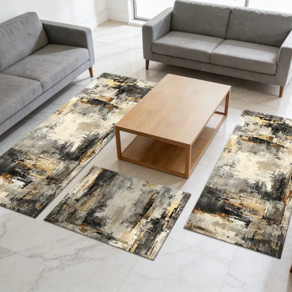 Three-piece kitchen rug set, non-slip and washable, abstract pattern kitchen hallway rug, soft and comfortable, suitable for sinks, floors, entrances, hallways and bathrooms. - Image 71