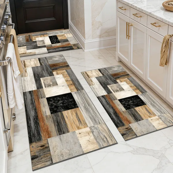 Three-piece kitchen rug set, non-slip and washable, abstract pattern kitchen hallway rug, soft and comfortable, suitable for sinks, floors, entrances, hallways and bathrooms. - Image 87