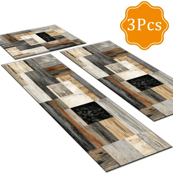 Three-piece kitchen rug set, non-slip and washable, abstract pattern kitchen hallway rug, soft and comfortable, suitable for sinks, floors, entrances, hallways and bathrooms. - Image 88