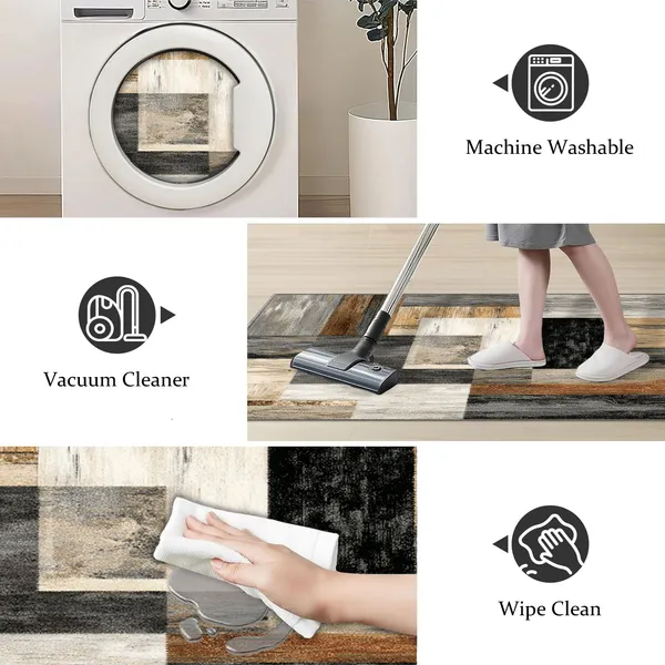 Three-piece kitchen rug set, non-slip and washable, abstract pattern kitchen hallway rug, soft and comfortable, suitable for sinks, floors, entrances, hallways and bathrooms. - Image 93
