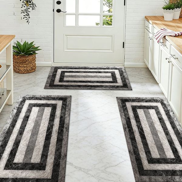 Three-piece kitchen rug set, non-slip and washable, abstract pattern kitchen hallway rug, soft and comfortable, suitable for sinks, floors, entrances, hallways and bathrooms. - Image 107