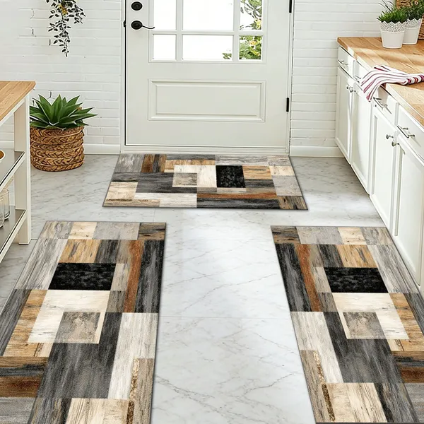 Three-piece kitchen rug set, non-slip and washable, abstract pattern kitchen hallway rug, soft and comfortable, suitable for sinks, floors, entrances, hallways and bathrooms. - Image 95