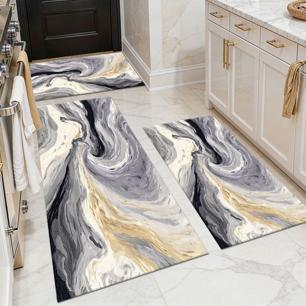 Three-piece kitchen rug set, non-slip and washable, abstract pattern kitchen hallway rug, soft and comfortable, suitable for sinks, floors, entrances, hallways and bathrooms. - Image 134