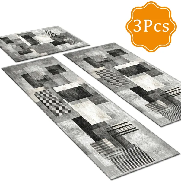 Three-piece kitchen rug set, non-slip and washable, abstract pattern kitchen hallway rug, soft and comfortable, suitable for sinks, floors, entrances, hallways and bathrooms. - Image 112