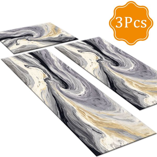 Three-piece kitchen rug set, non-slip and washable, abstract pattern kitchen hallway rug, soft and comfortable, suitable for sinks, floors, entrances, hallways and bathrooms. - Image 136