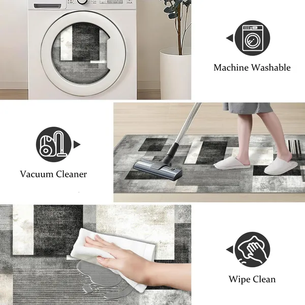 Three-piece kitchen rug set, non-slip and washable, abstract pattern kitchen hallway rug, soft and comfortable, suitable for sinks, floors, entrances, hallways and bathrooms. - Image 117