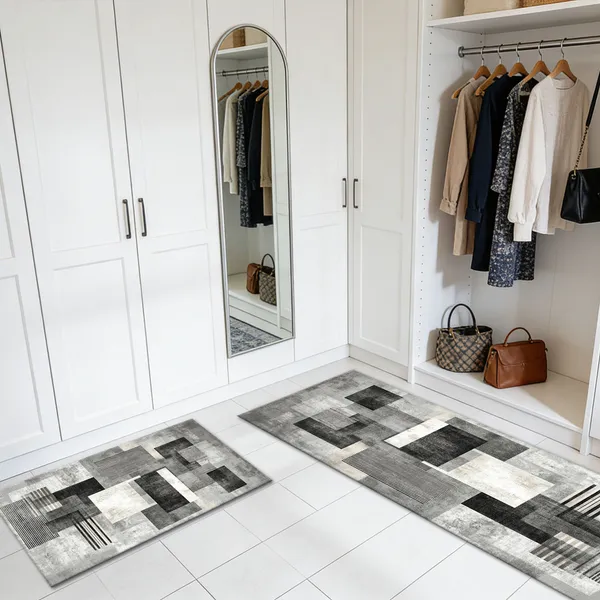 Three-piece kitchen rug set, non-slip and washable, abstract pattern kitchen hallway rug, soft and comfortable, suitable for sinks, floors, entrances, hallways and bathrooms. - Image 118