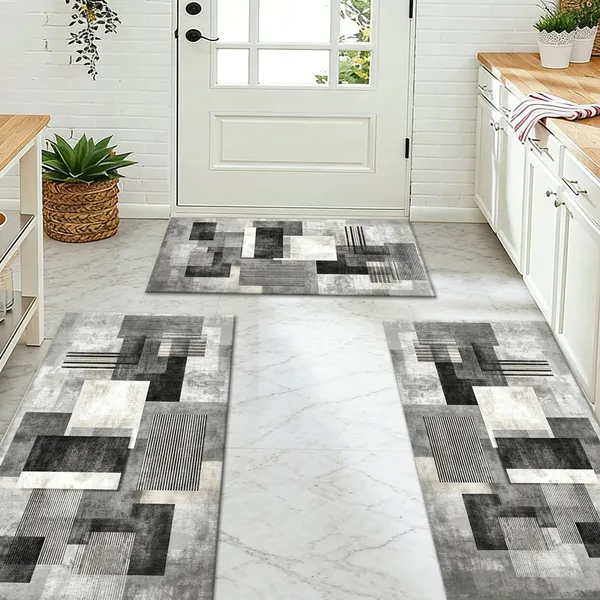 Three-piece kitchen rug set, non-slip and washable, abstract pattern kitchen hallway rug, soft and comfortable, suitable for sinks, floors, entrances, hallways and bathrooms. - Image 119