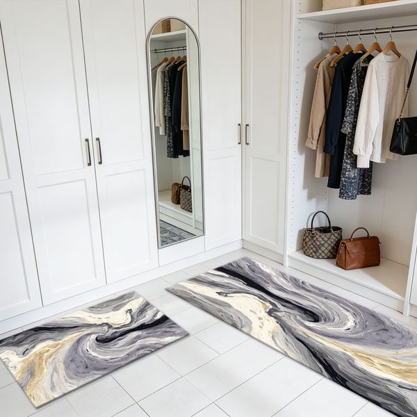 Three-piece kitchen rug set, non-slip and washable, abstract pattern kitchen hallway rug, soft and comfortable, suitable for sinks, floors, entrances, hallways and bathrooms. - Image 142