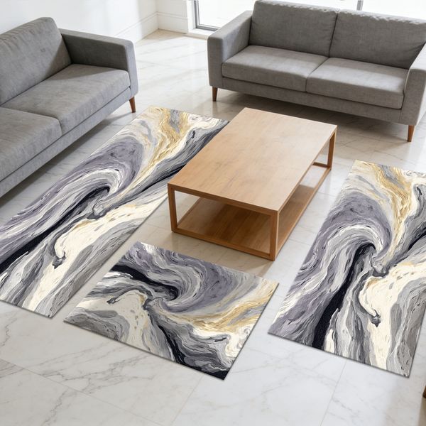 Three-piece kitchen rug set, non-slip and washable, abstract pattern kitchen hallway rug, soft and comfortable, suitable for sinks, floors, entrances, hallways and bathrooms. - Image 143