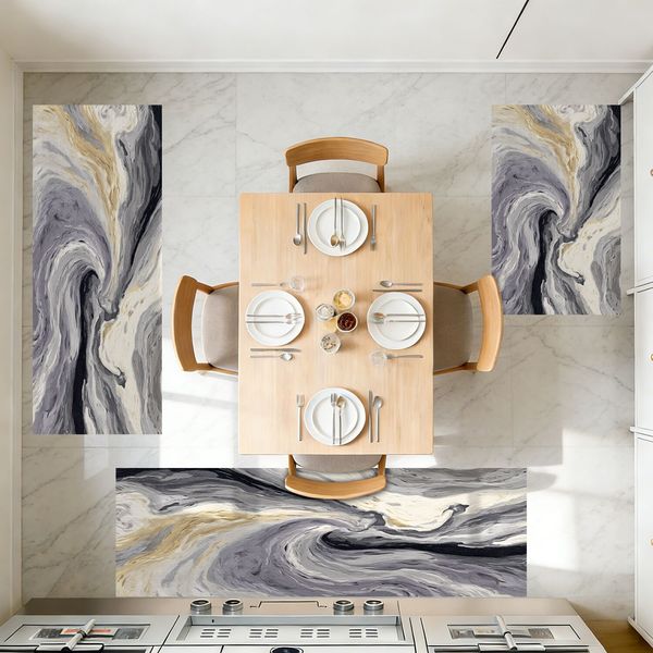 Three-piece kitchen rug set, non-slip and washable, abstract pattern kitchen hallway rug, soft and comfortable, suitable for sinks, floors, entrances, hallways and bathrooms. - Image 144