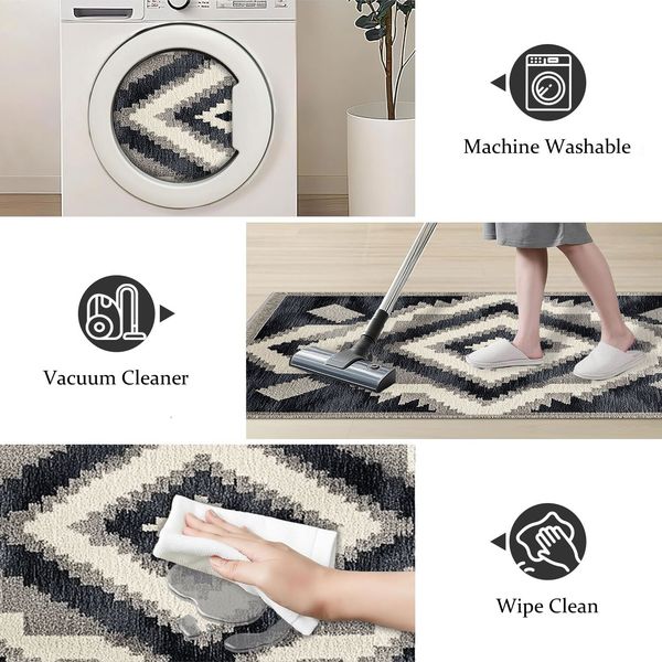 Three-piece kitchen rug set, non-slip and washable, abstract pattern kitchen hallway rug, soft and comfortable, suitable for sinks, floors, entrances, hallways and bathrooms. - Image 8