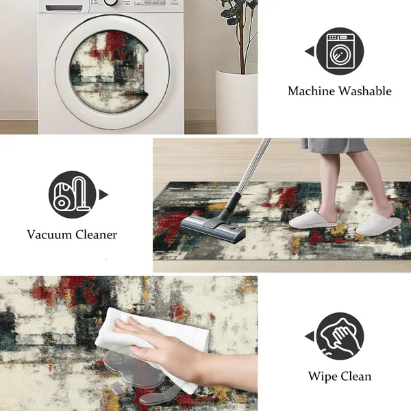 Three-piece kitchen rug set, non-slip and washable, abstract pattern kitchen hallway rug, soft and comfortable, suitable for sinks, floors, entrances, hallways and bathrooms. - Image 129