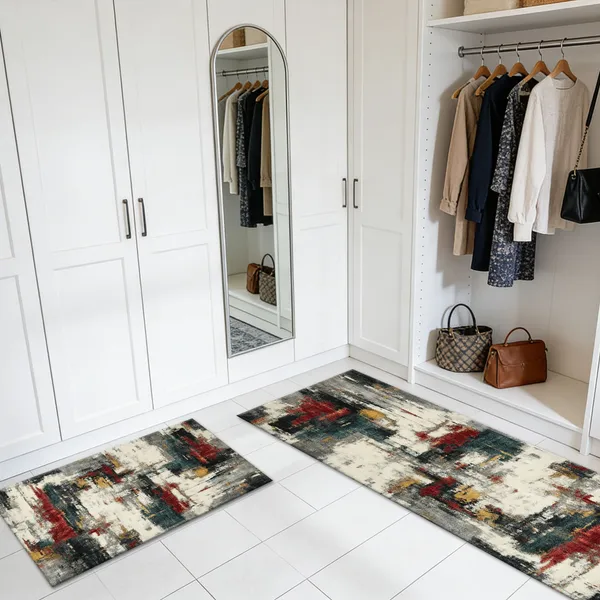 Three-piece kitchen rug set, non-slip and washable, abstract pattern kitchen hallway rug, soft and comfortable, suitable for sinks, floors, entrances, hallways and bathrooms. - Image 130
