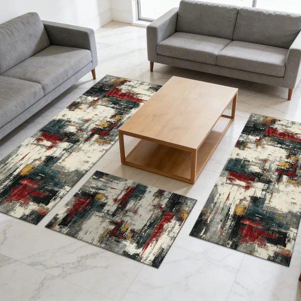Three-piece kitchen rug set, non-slip and washable, abstract pattern kitchen hallway rug, soft and comfortable, suitable for sinks, floors, entrances, hallways and bathrooms. - Image 132