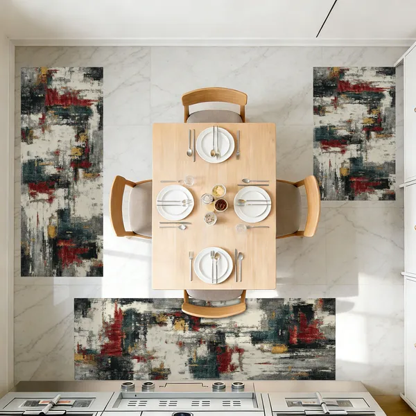 Three-piece kitchen rug set, non-slip and washable, abstract pattern kitchen hallway rug, soft and comfortable, suitable for sinks, floors, entrances, hallways and bathrooms. - Image 133