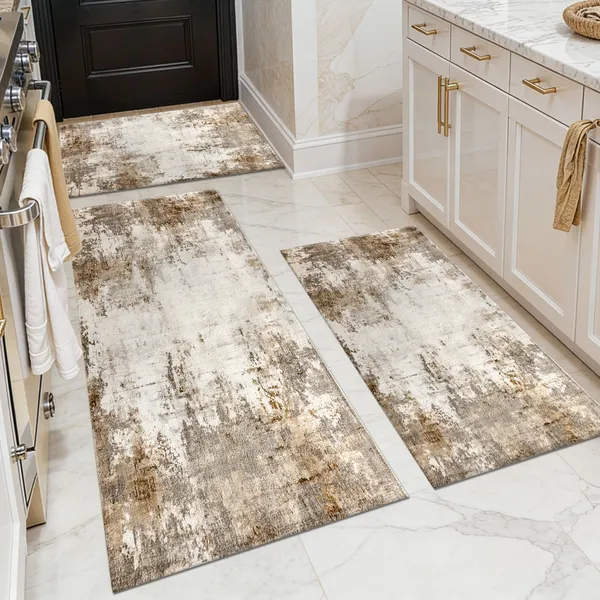 Three-piece kitchen rug set, non-slip and washable, abstract pattern kitchen hallway rug, soft and comfortable, suitable for sinks, floors, entrances, hallways and bathrooms. - Image 146